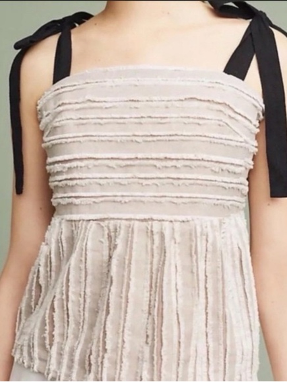 Anthropologie Maeve Tie Shoulder Textured Tank in Cream and White
